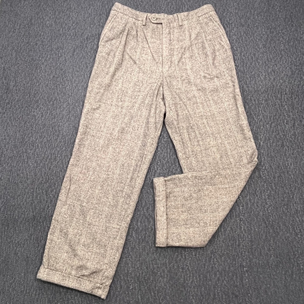 Luciano Barbera Brown Windowpane Wool Pleated Cuffed Trousers Made in Italy US42